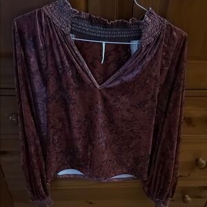 Free People Red Smocked Blouse